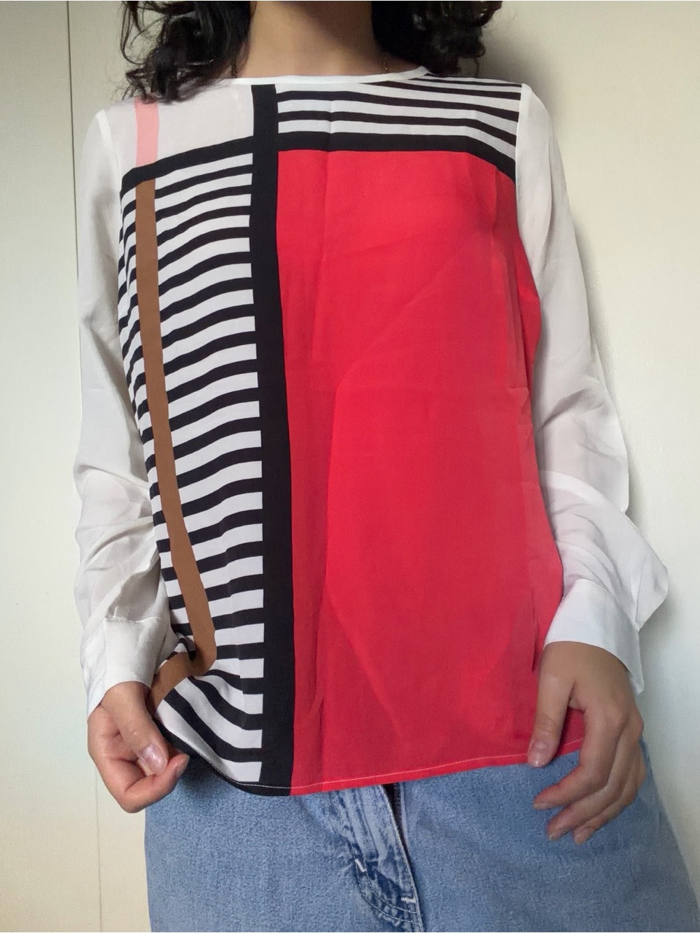 Worthington Red Colorblock Stripe Blouse